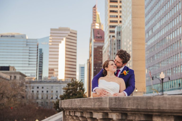 Couple hug in the city